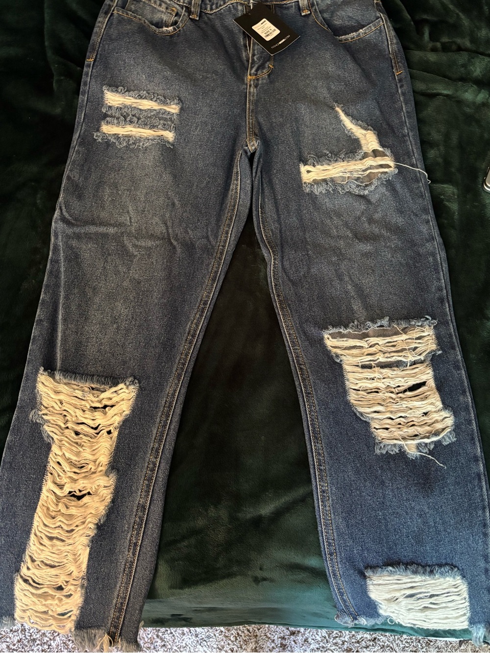 Fashion Nova Women's Straight Leg Distressed Blue Jeans